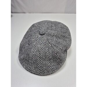 VTG Kangol Hat Flat Cap Fitted Mens L Gray Herringbone Wool Tweed Lined Winter